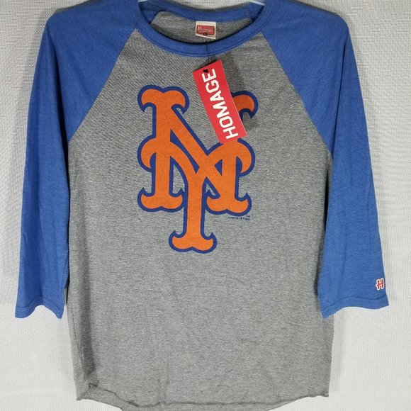 Homage Mens M XXL Heathered Raglan New York Mets Baseball 3/4 Sleeve T Shirt NWT - Picture 1 of 6